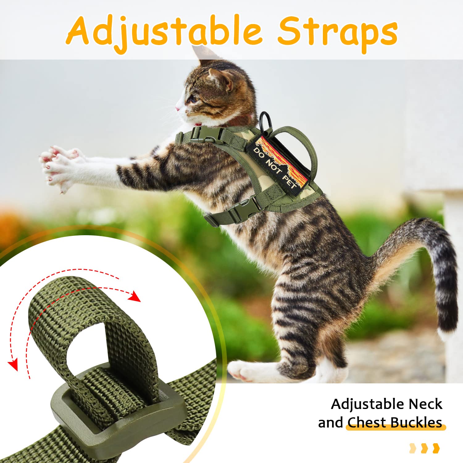 Nanappice cat harness with handle and D ring for quick control during daily leash walks.