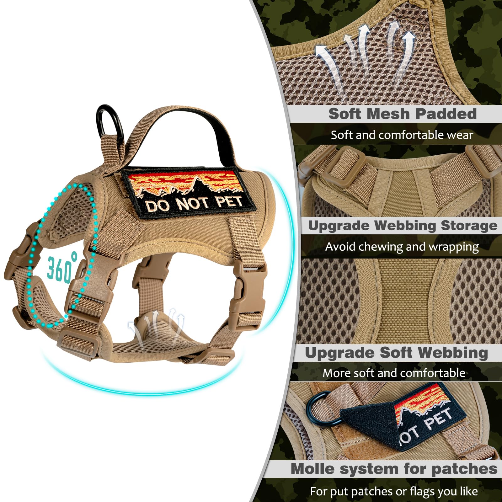 Nanappice tactical cat harness escape-proof four UTX buckles ensure secure fit