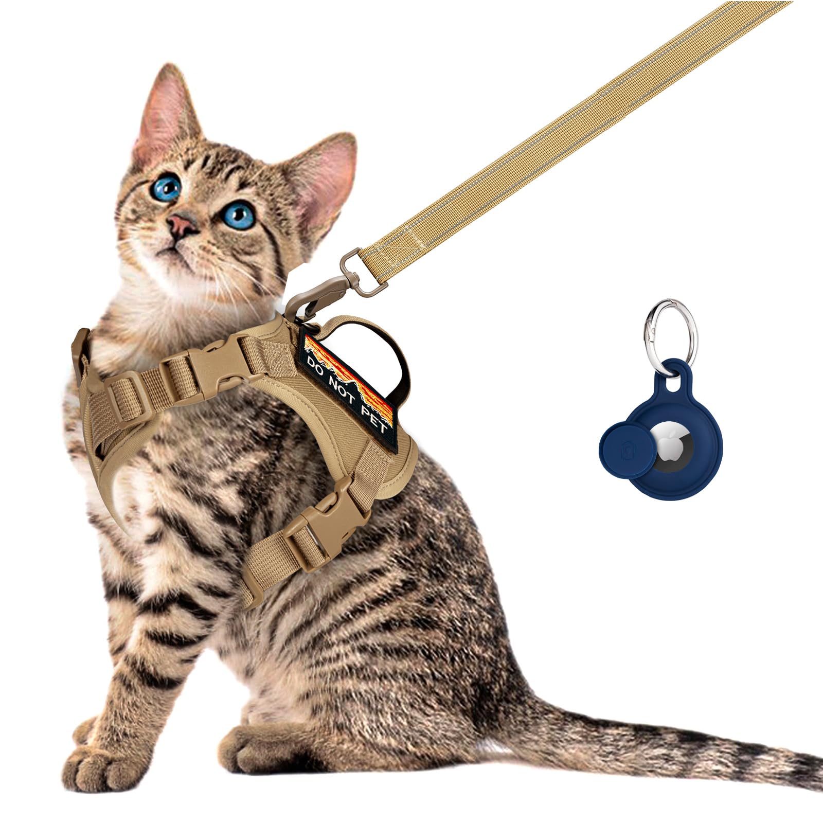 Nanappice tactical cat harness side view demonstrating secure fit for outdoor walks