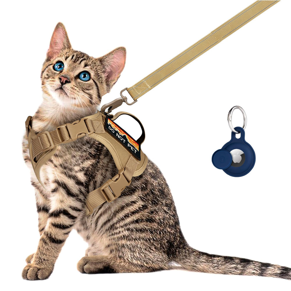 Nanappice tactical cat harness side view demonstrating secure fit for outdoor walks
