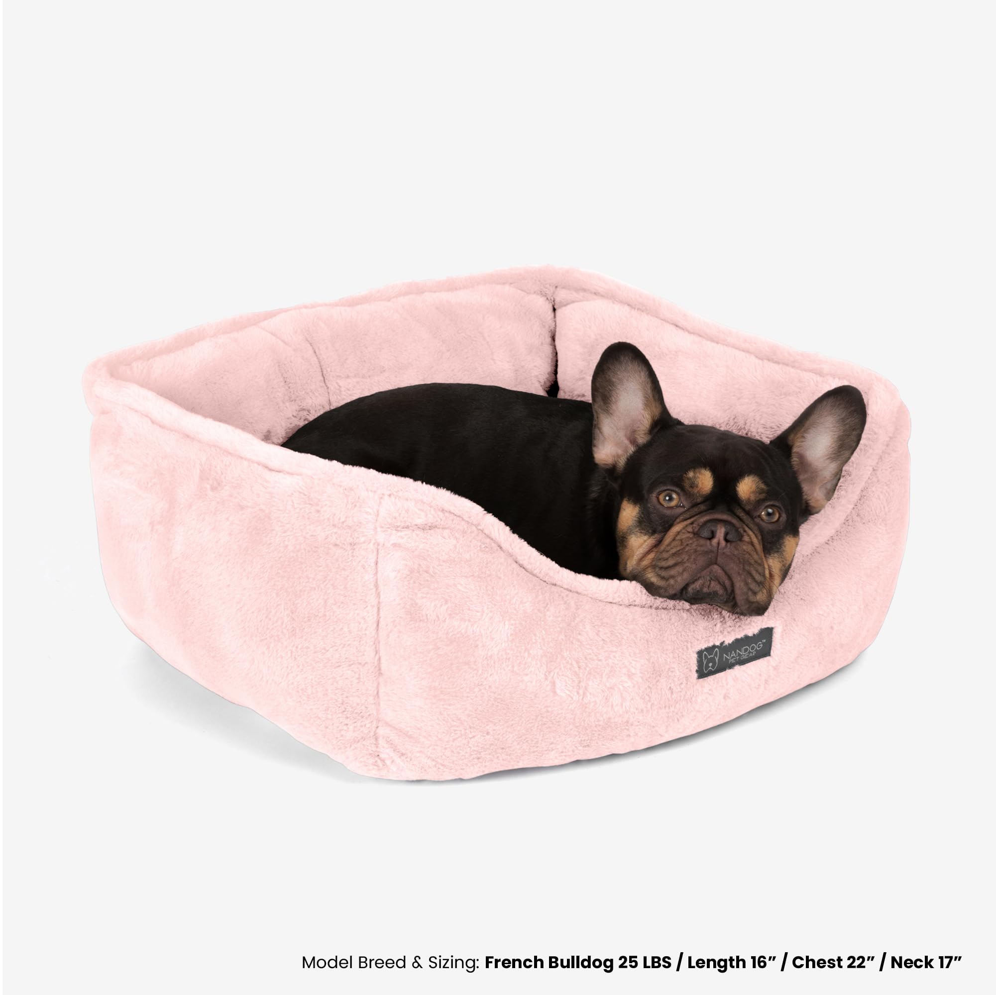 NANDOG reversible-design bed closeup shows fluffy, versatile comfort in pink.