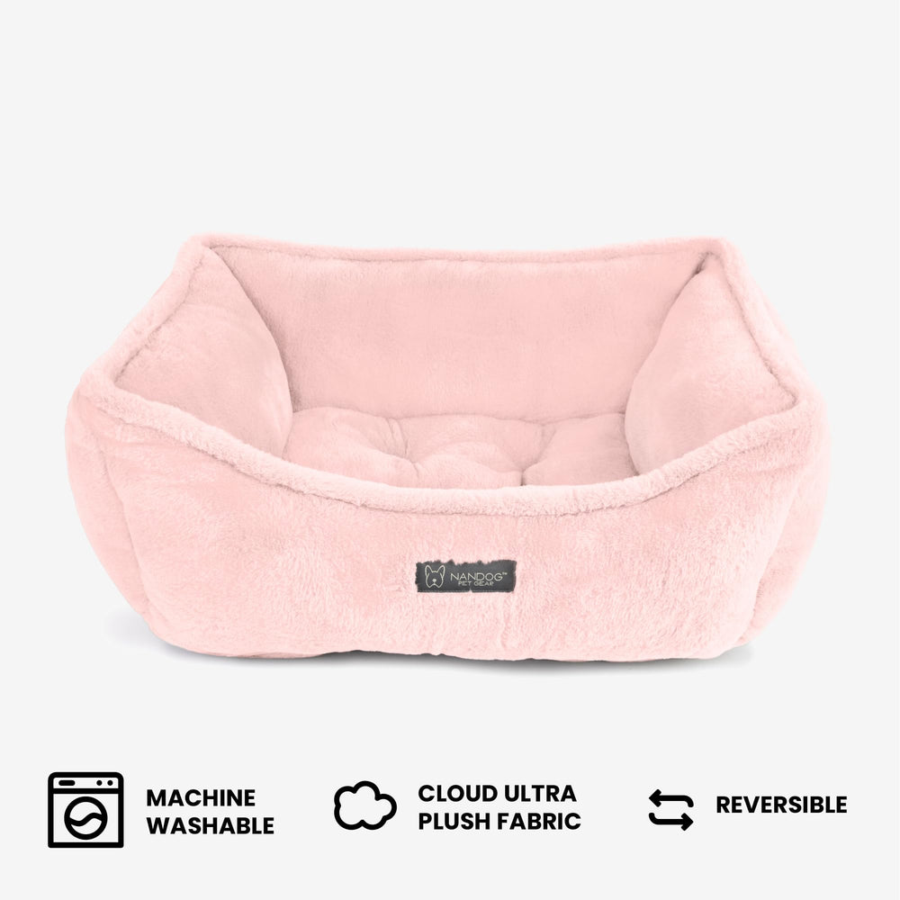 NANDOG Scooped front-panel bed entry in pink enables easy paw entry.