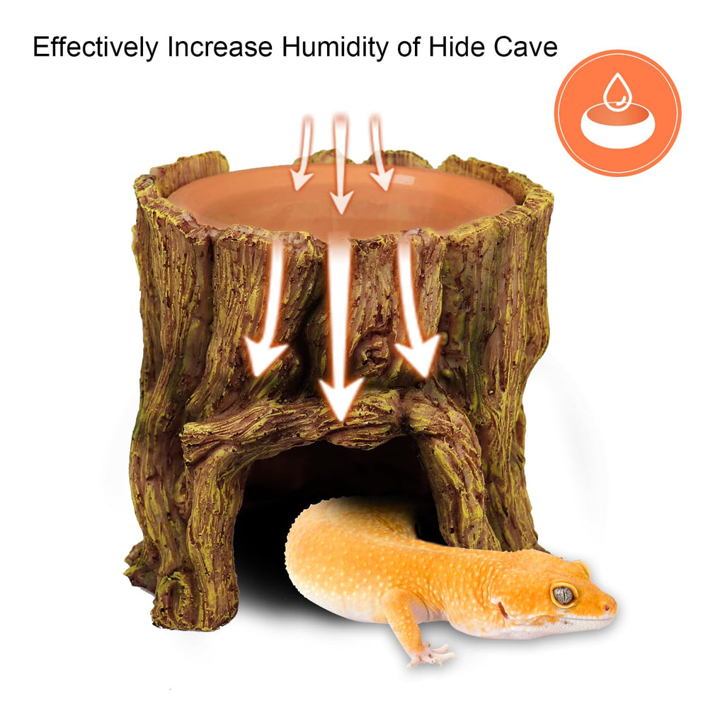 NANEEZOO leopard gecko habitat provides humidity and shelter in a natural-looking hide.