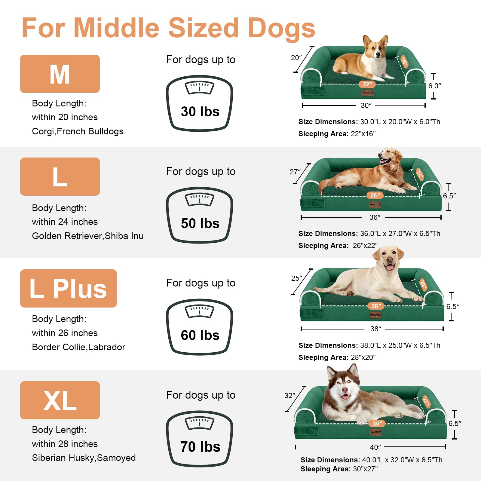 NANUYA 26x22 sleeping surface provides spacious room for large dogs.