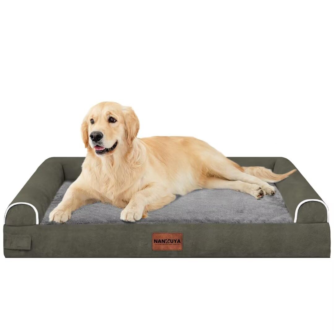 NANUYA dark green bed shown in a cozy corner for big dogs.