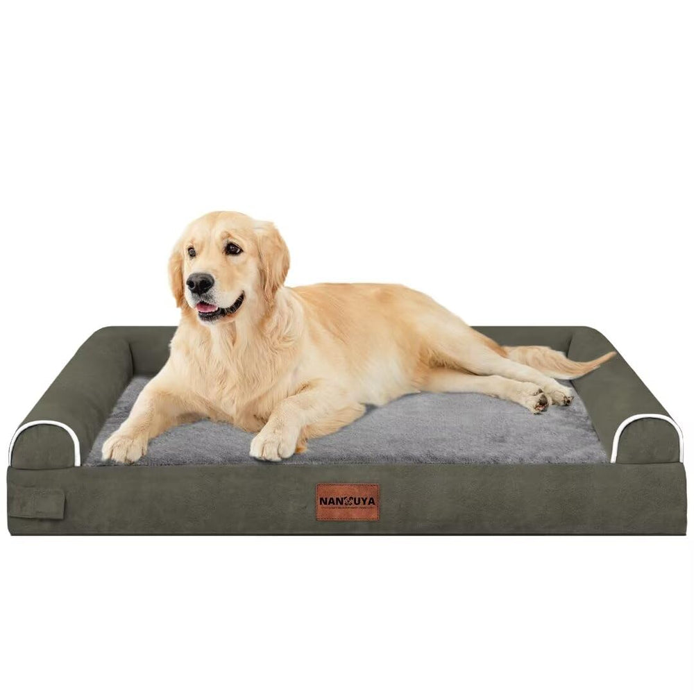 NANUYA dark green bed shown in a cozy corner for big dogs.