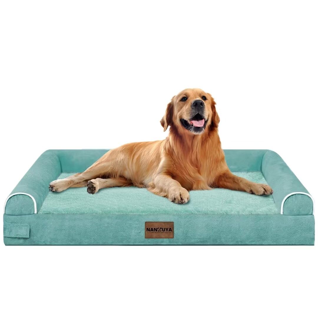 NANUYA aqua-blue dog bed adds stylish, cozy comfort to any room.