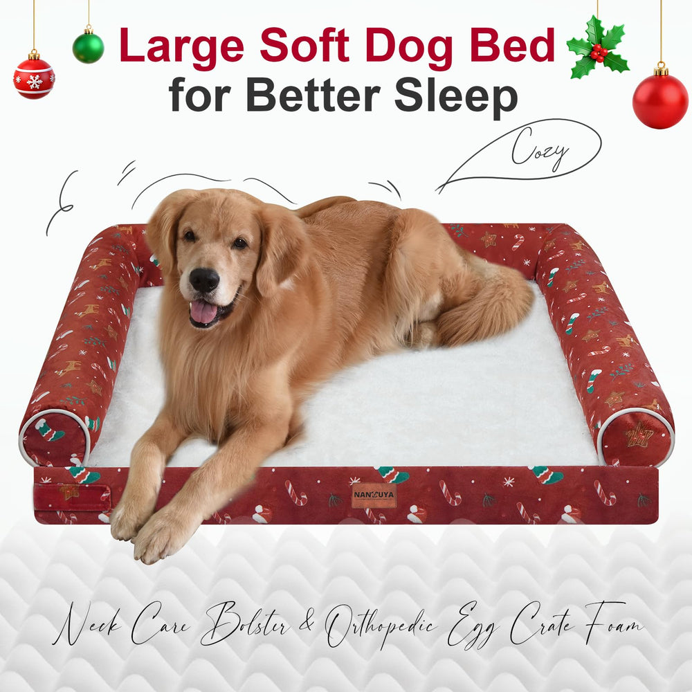 NANUYA dog bed with 3-sided bolster design for head and neck support.