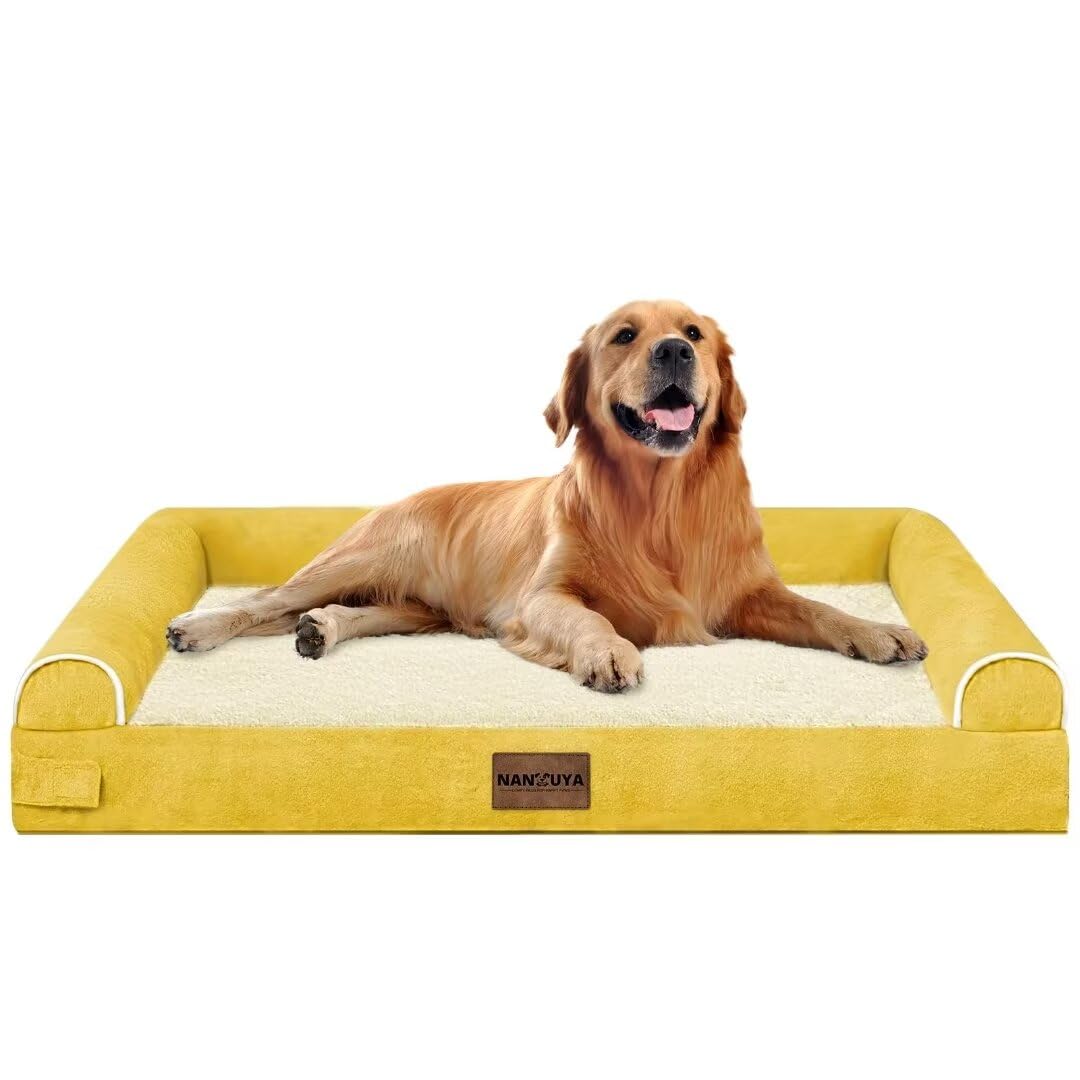 NANUYA-dog-relaxing-on-bed illustrates roomy 30x27 sleeping area for big dogs.