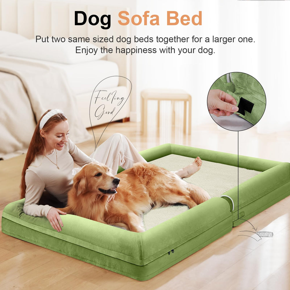 NANUYA large dog bed 3-sided bolster supports head and neck for better rest