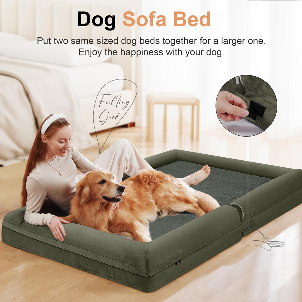 NANUYA large dog bed 3-sided bolster supports head and neck for restful sleep.