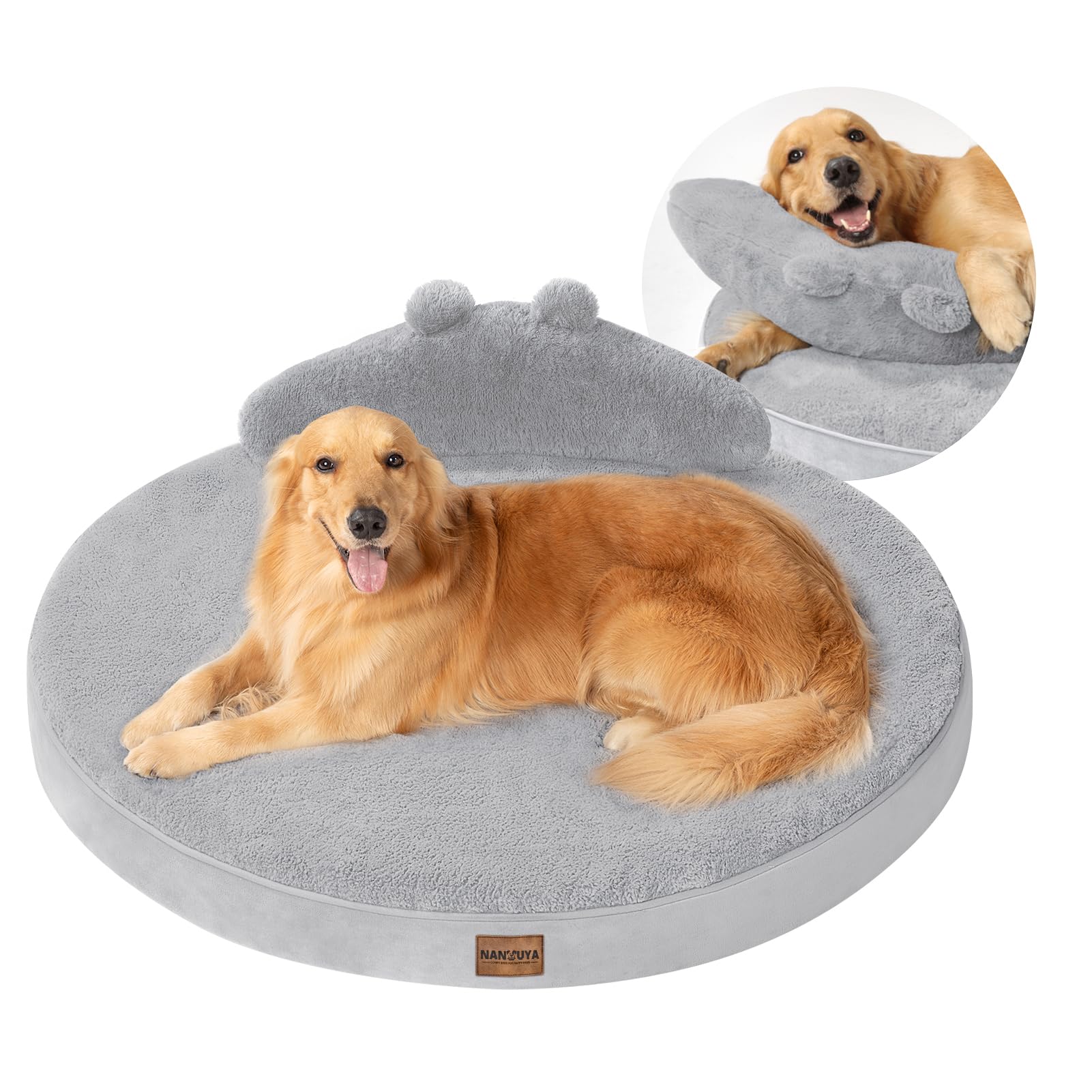 NANUYA large dog bed with bear ear pillow for cozy naps and playtime.