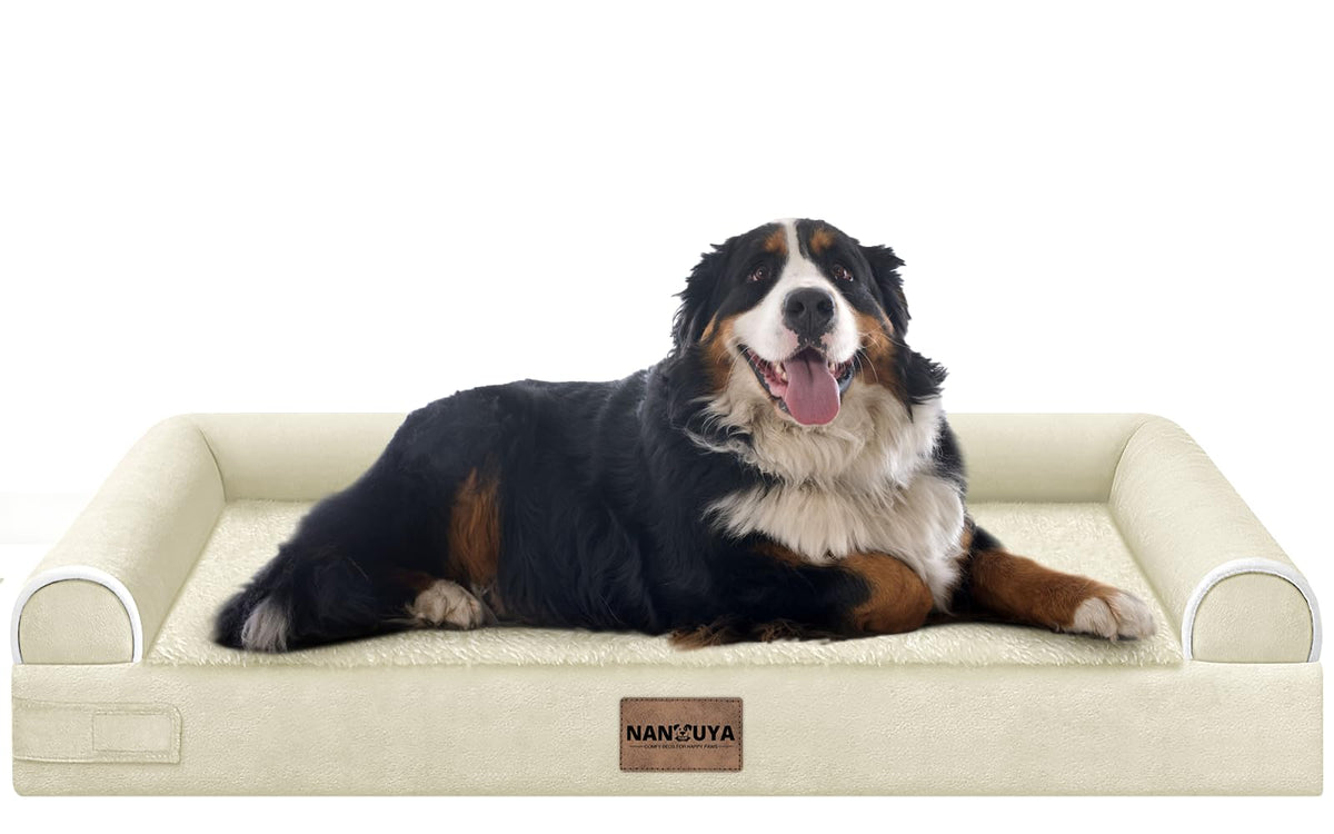 NANUYA large dog bed hero setup shows spacious 43x37 inch resting area for big dogs