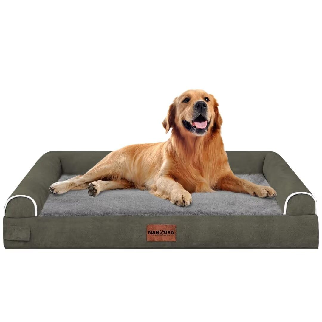 NANUYA large dog bed living room setup shows spacious XL sleeping area.