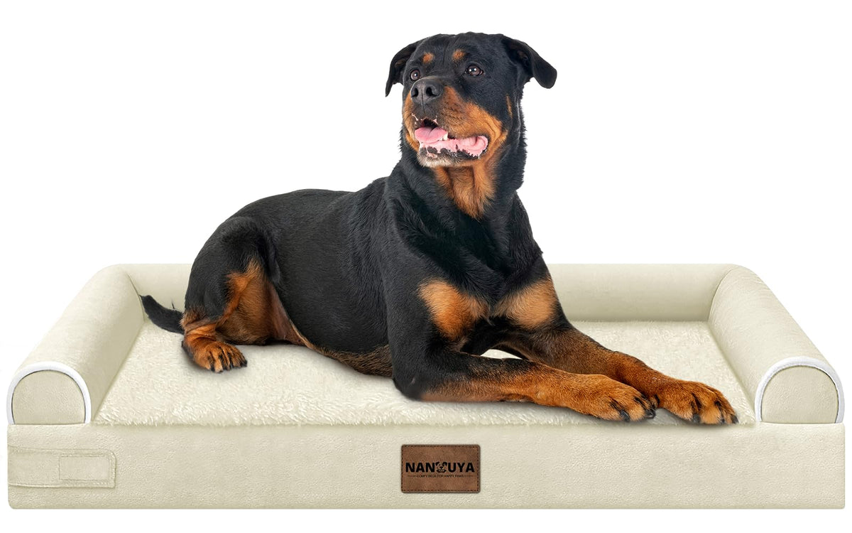 NANUYA large dog bed orthopedic egg crate foam beige for joint-supportive comfort.