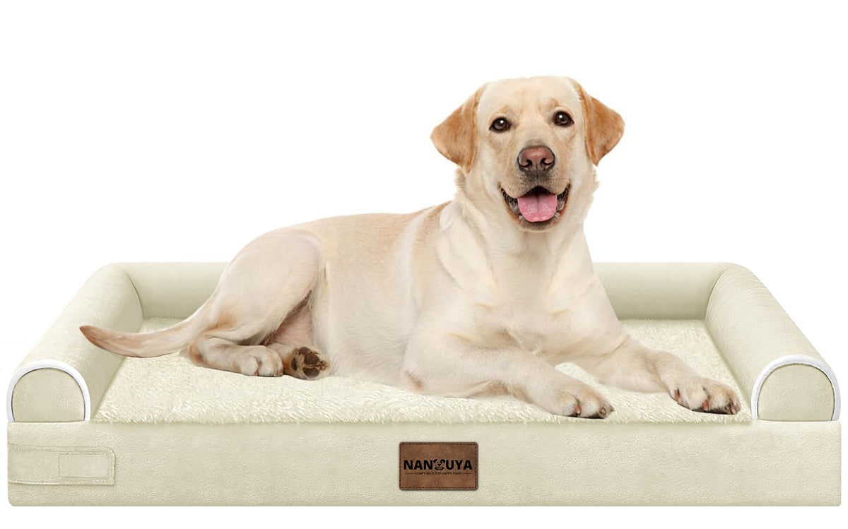 NANUYA large dog bed showing orthopedic egg crate foam for joint support