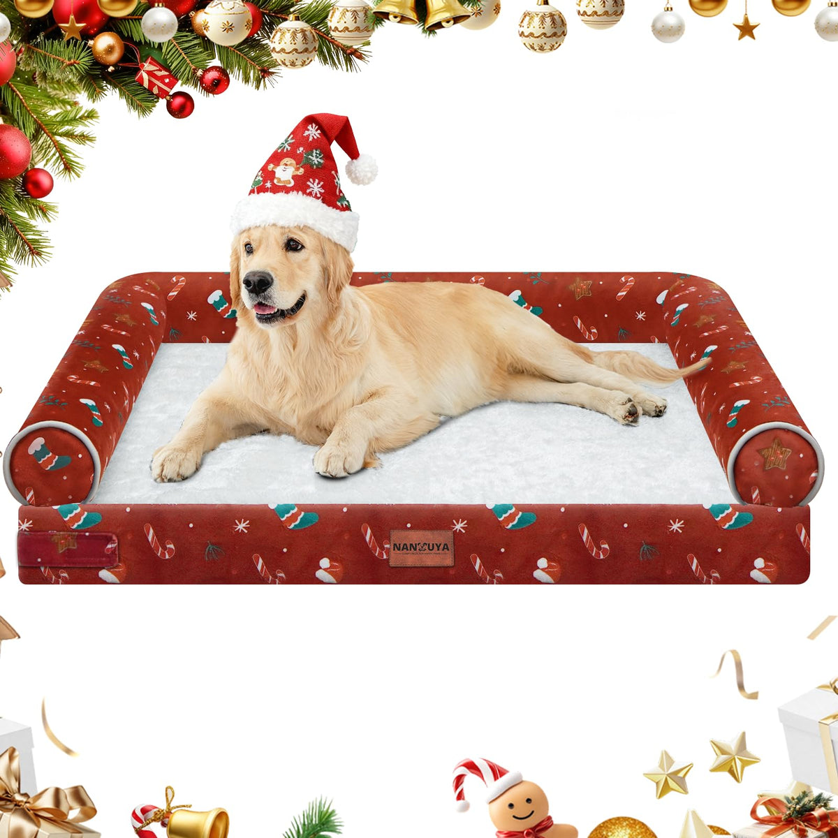 NANUYA large dog bed with orthopedic foam 26x22 supports joints for restful sleep.