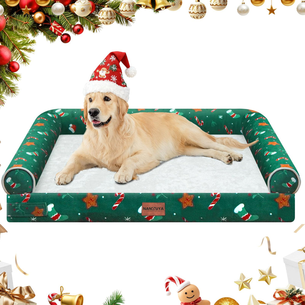 NANUYA large orthopedic dog bed in green with joint-supportive foam
