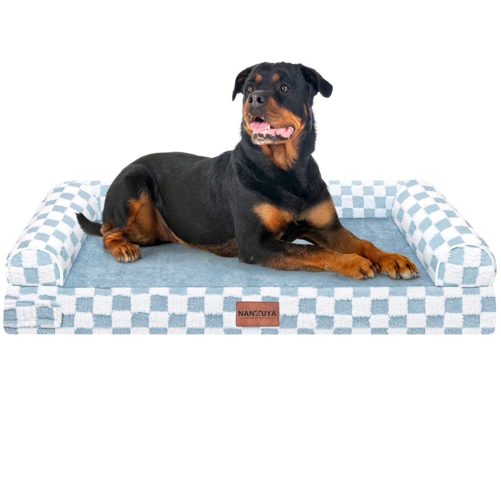 NANUYA large dog bed orthopedic grid blue showcases 3-inch egg crate foam for pressure relief.