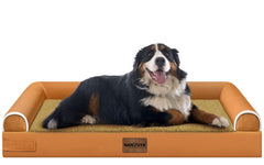 NANUYA large dog bed orange with orthopedic egg crate foam supports joints.