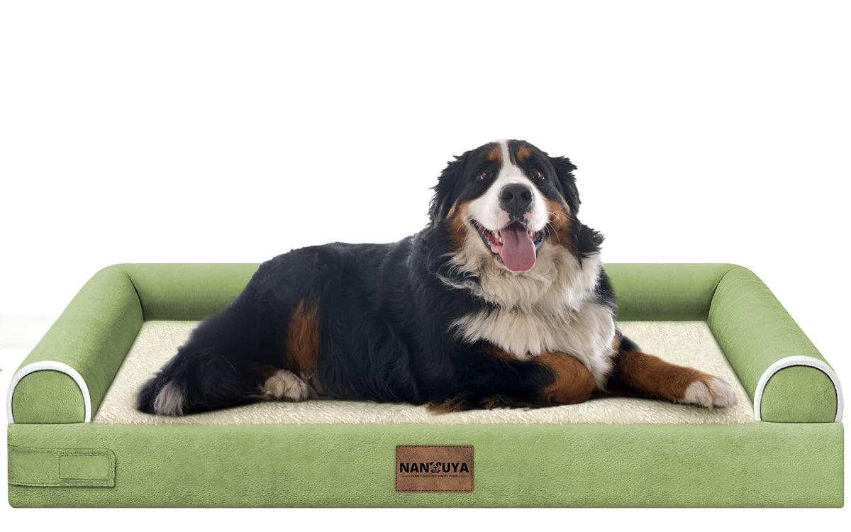NANUYA large dog bed three-sided bolster offers secure, comfy lounging for pets