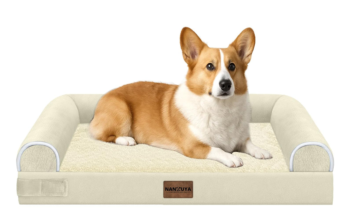 NANUYA medium-large dog bed waterproof cover beige close-up showing protective surface