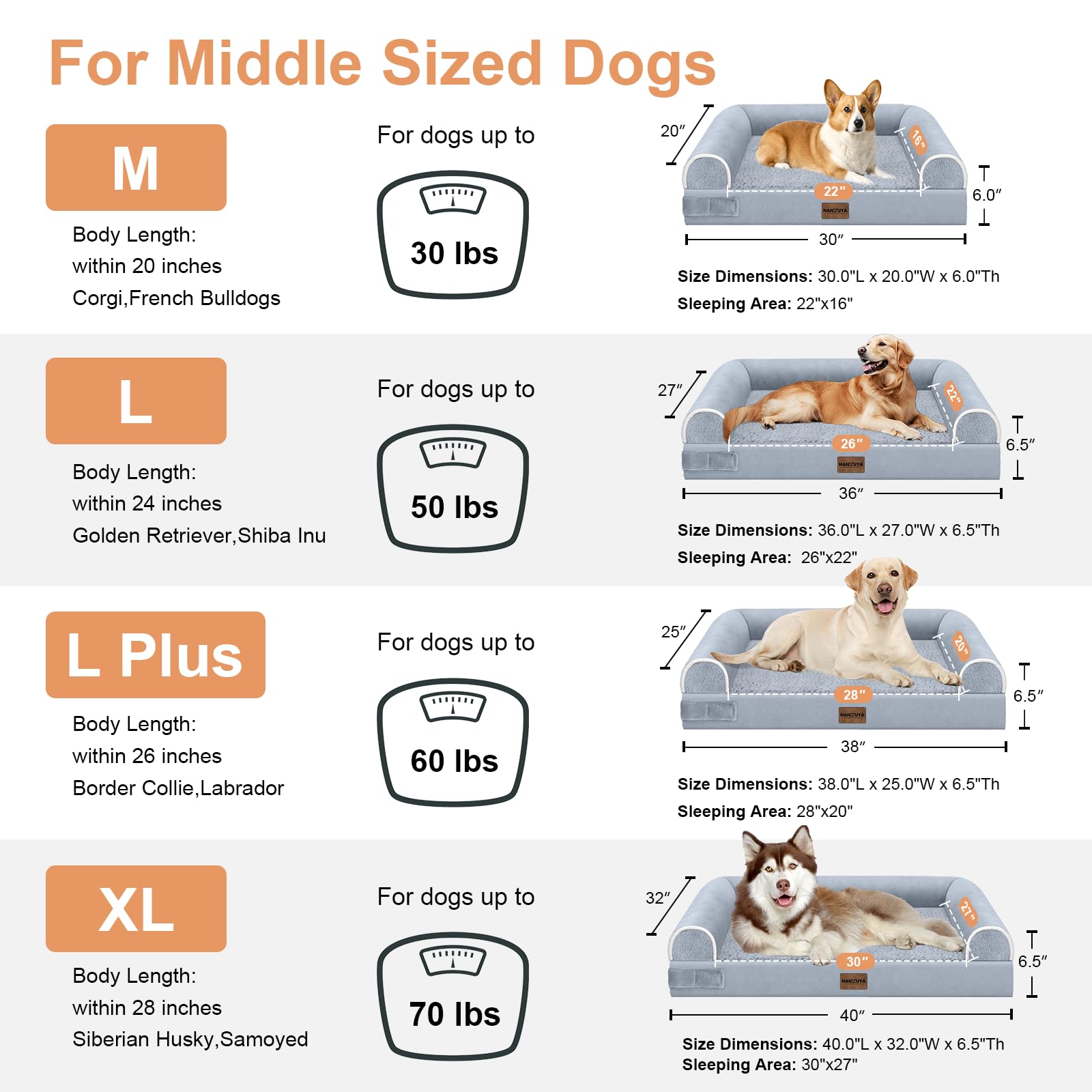 NANUYA Large Dog Bed Orthopedic Washable – Memory Foam XL Bed for Big Dogs