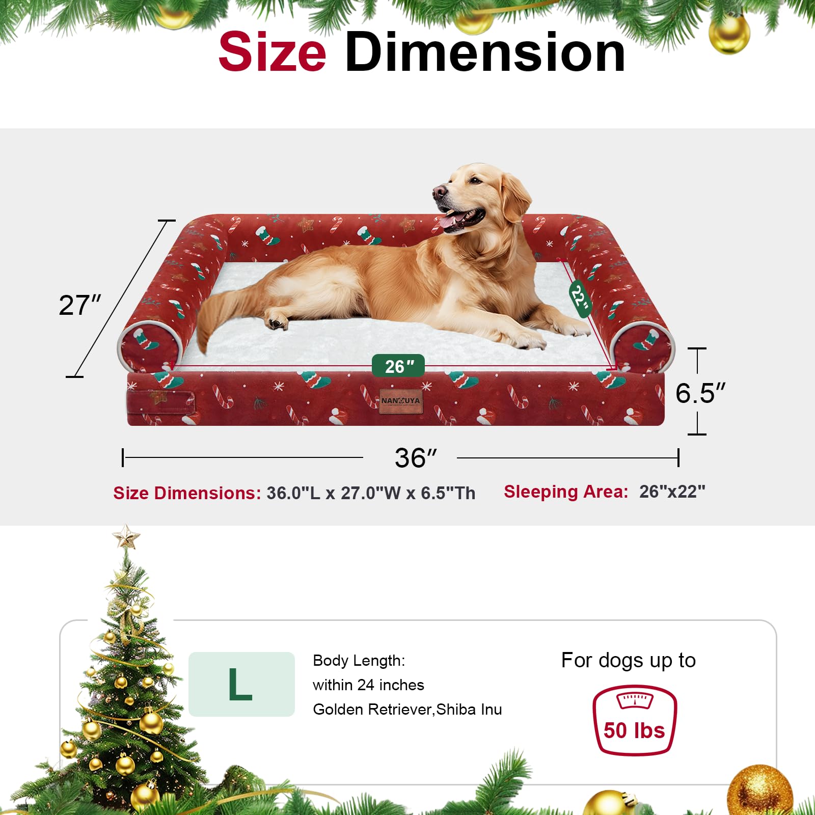 NANUYA room-scene shows a large dog comfortably resting on the bed.