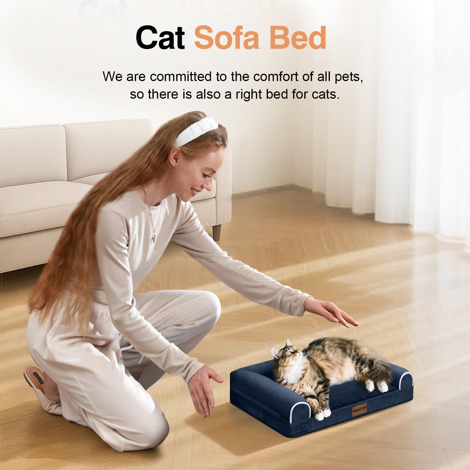NANUYA bed features a three-sided bolster for secure lounging