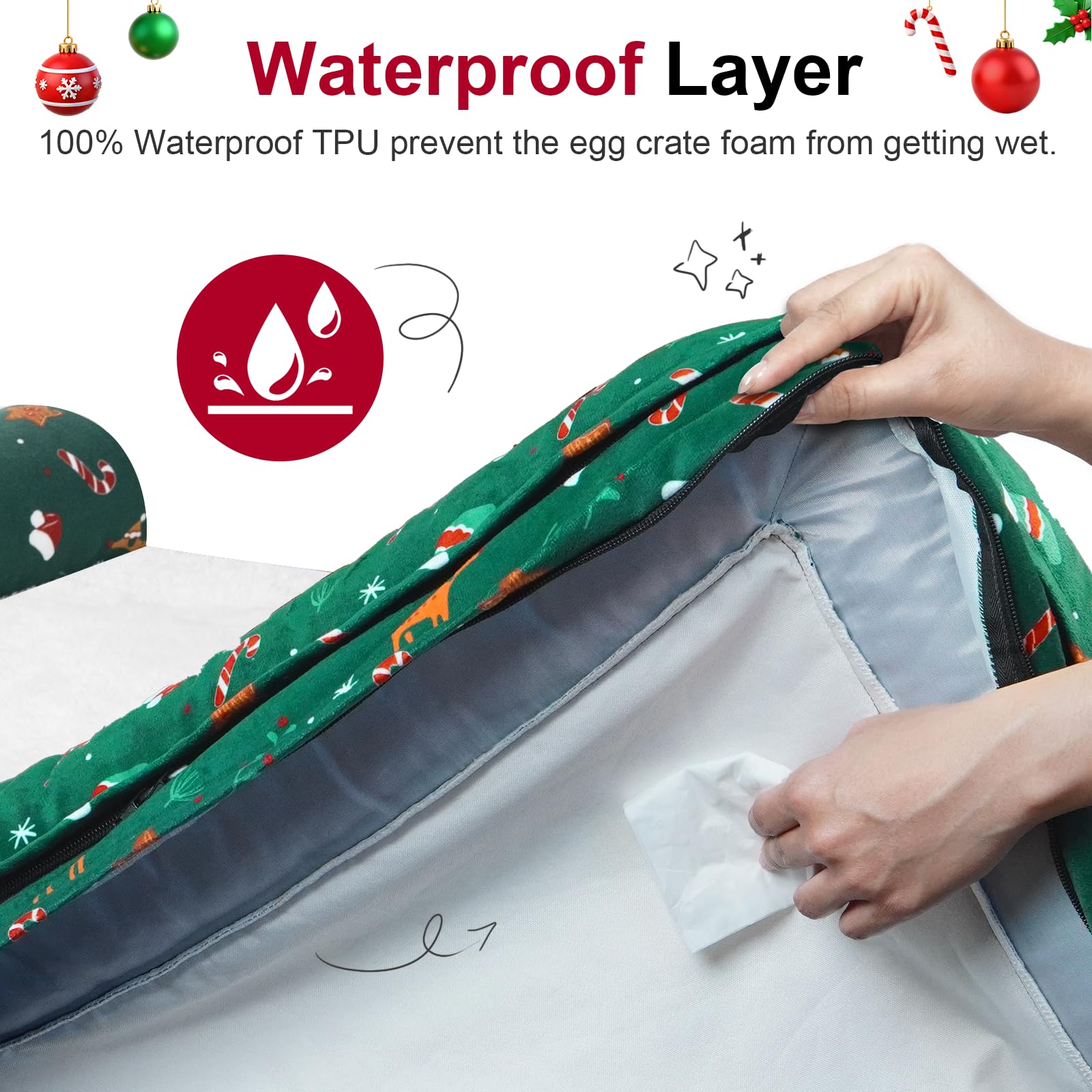 NANUYA velvet soft surface and bolster on green bed for cozy naps