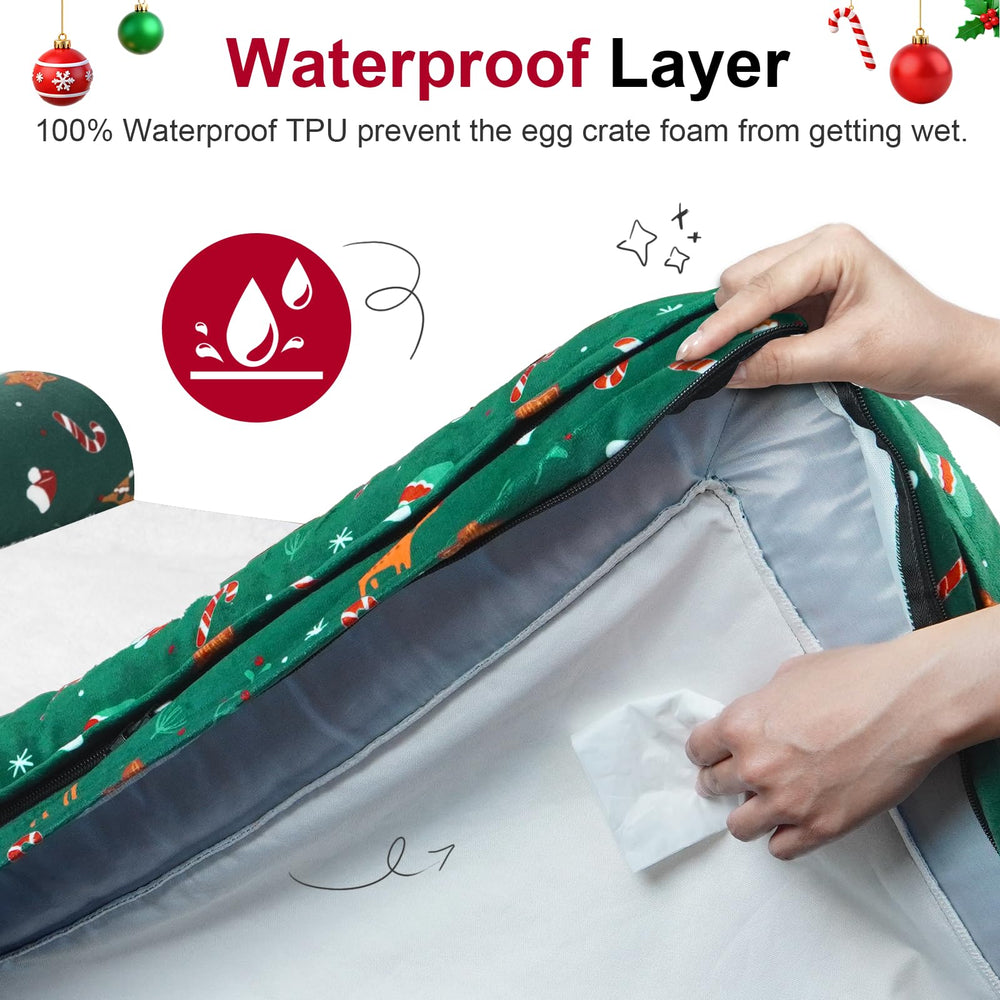NANUYA velvet soft surface and bolster on green bed for cozy naps