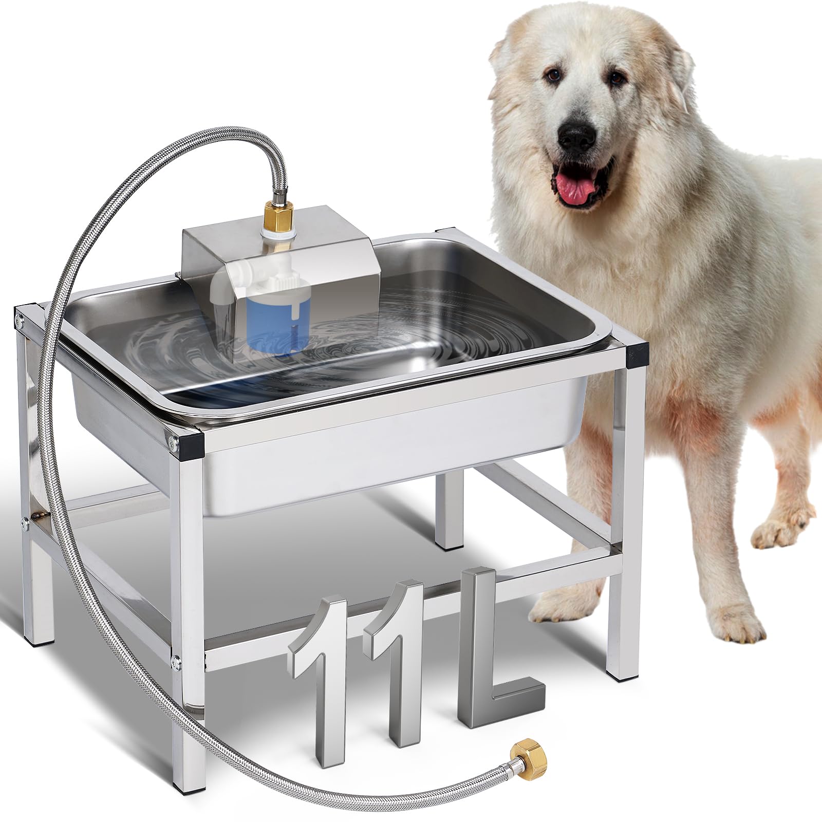 NAOEDEAH 3Gal automatic dog water bowl with stand for elevated outdoor drinking.