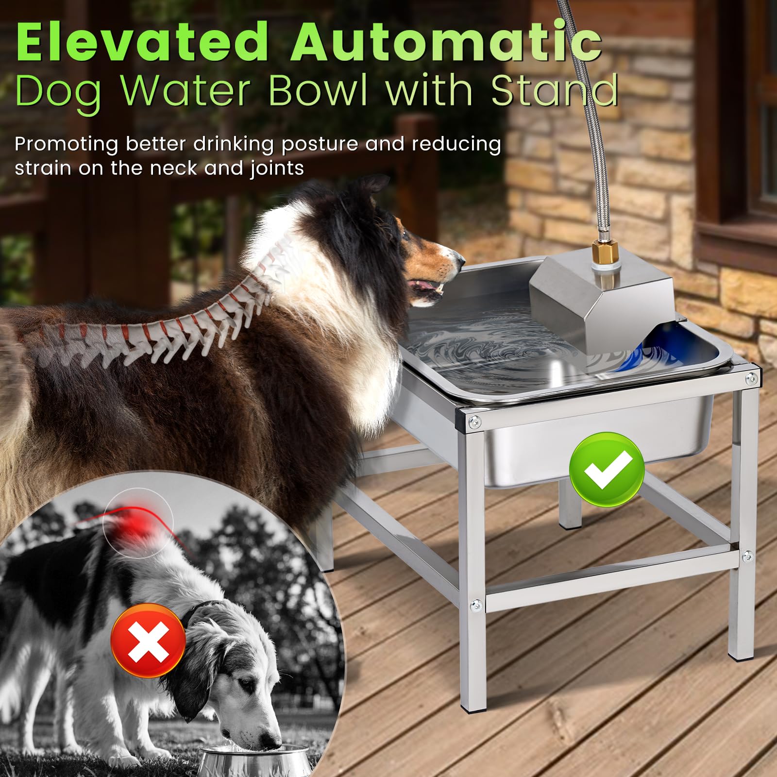 NAOEDEAH elevated stand dog water bowl supports comfortable, outdoor drinking.