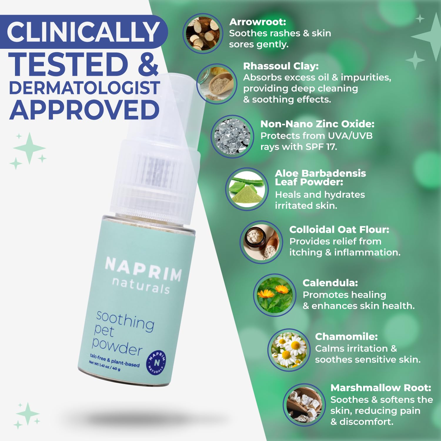 Naprim Naturals powder being applied for a gentle daily routine.