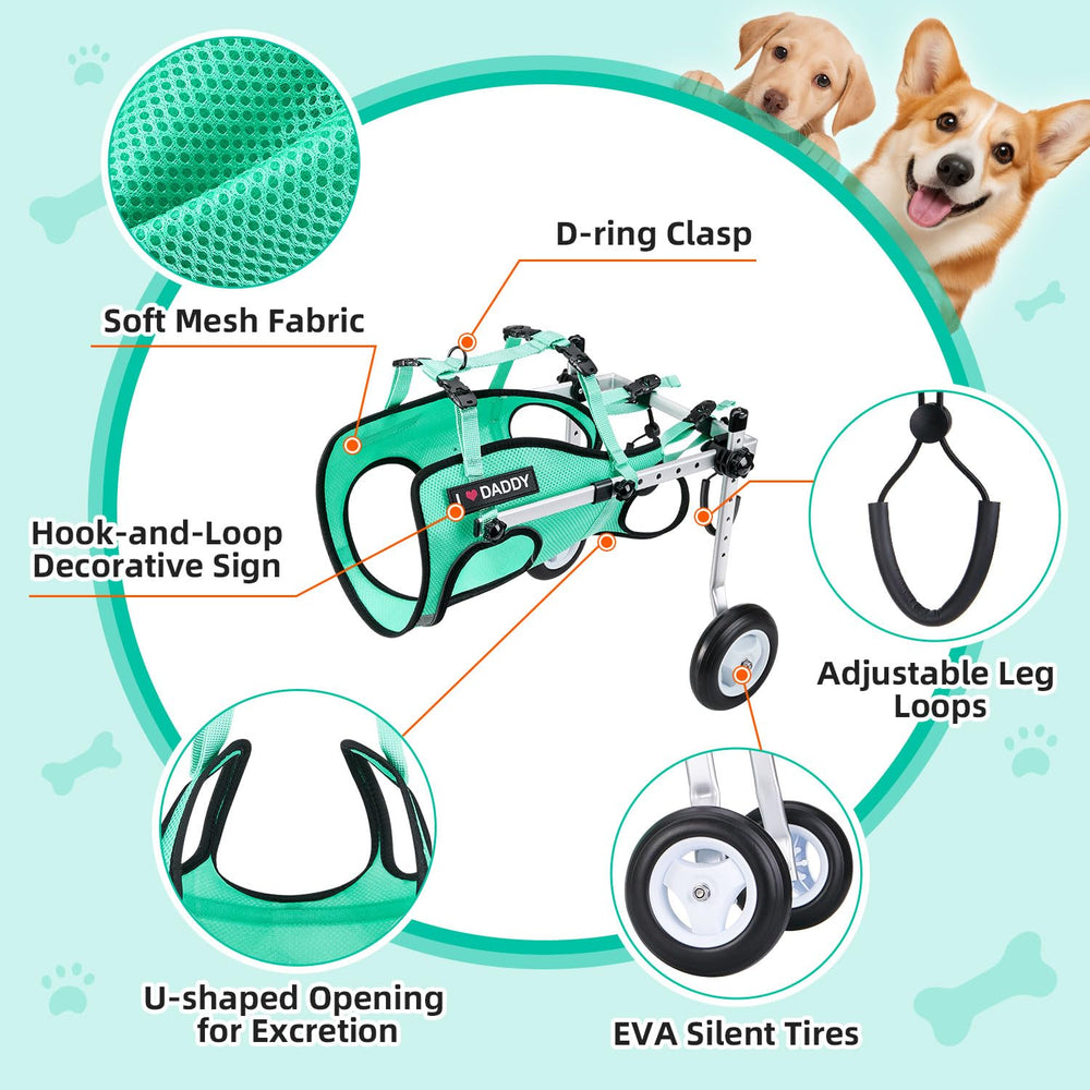 Nasjac dog wheelchair fully adjustable structure fits small to medium dogs.