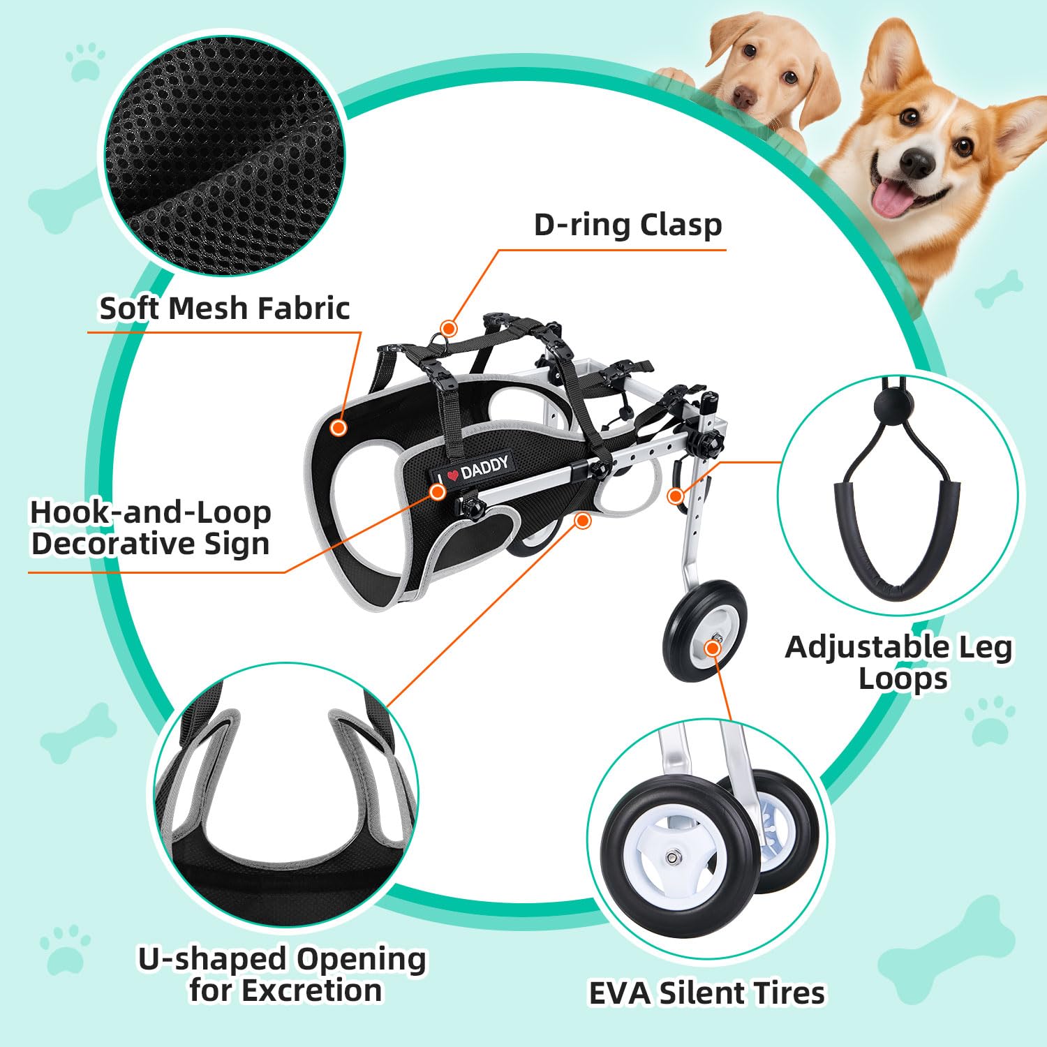 Nasjac dog wheelchair harness-breathable-mesh keeps pets cool and comfortable.