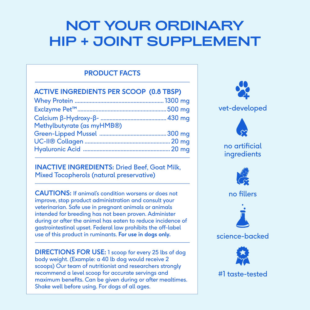 Native Pet Advanced Care mixing-with-food being added to a dog meal for mobility support