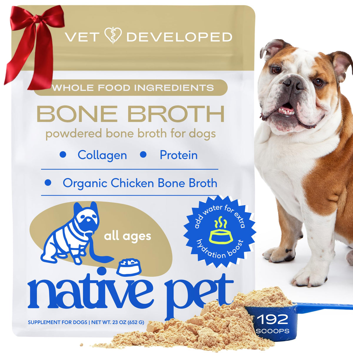 Native Pet bone broth powder bowl served enhances meal appeal and hydration.