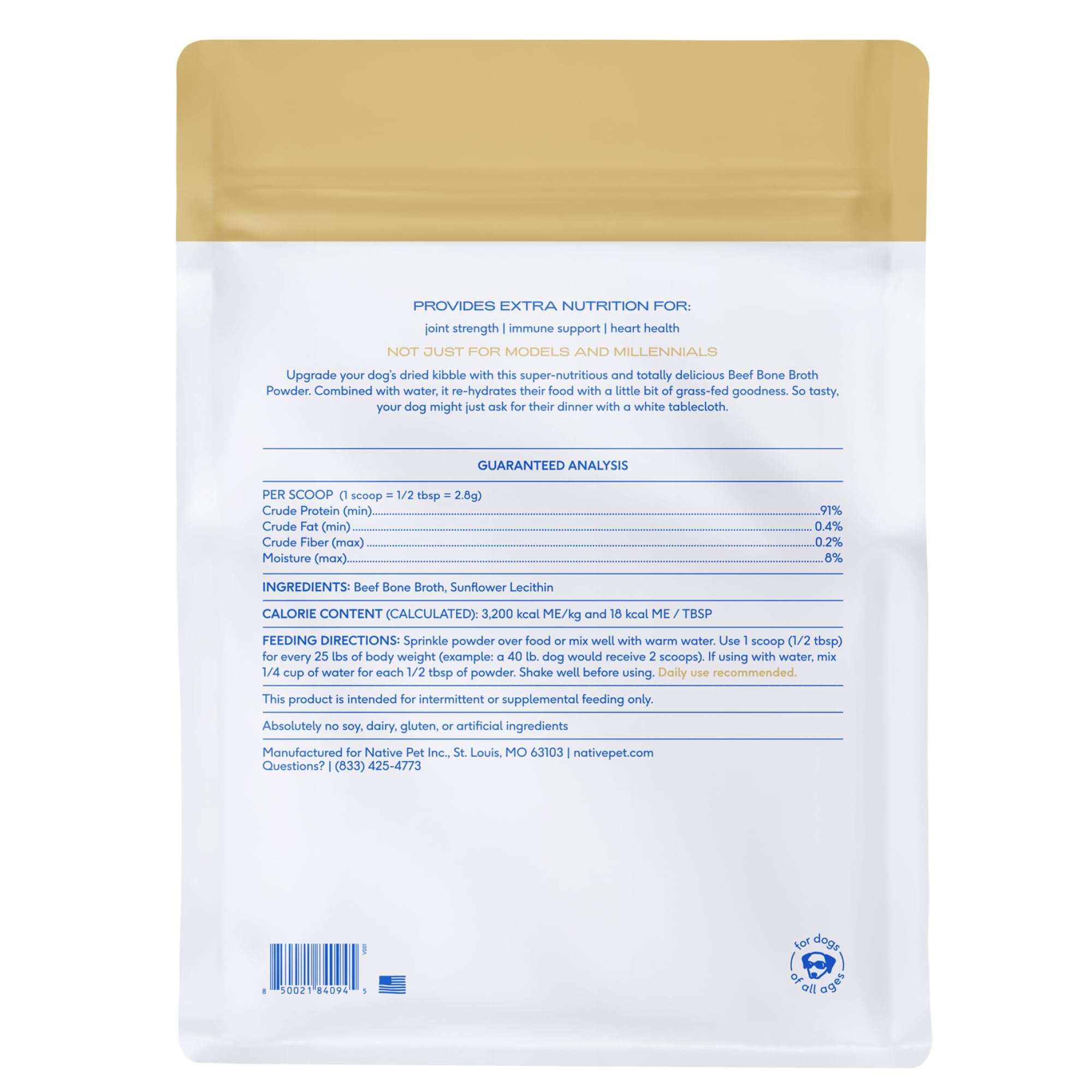 Native Pet bone broth powder on kitchen counter as a simple wellness topper
