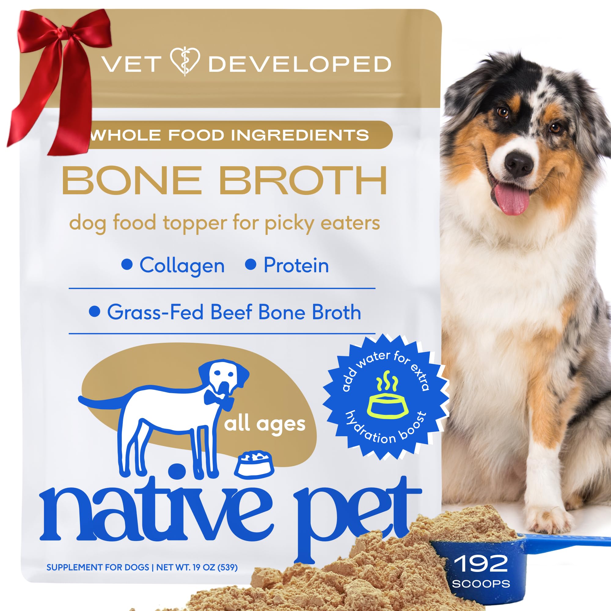 Native Pet bone broth powder jar closeup showing simple ingredients for picky eaters