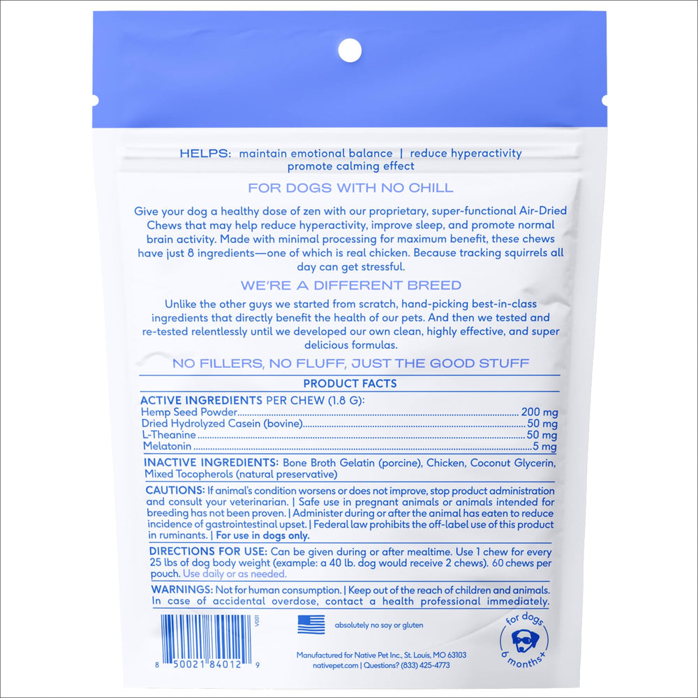 Native Pet Calming Chews ideal for travel or vet visits.
