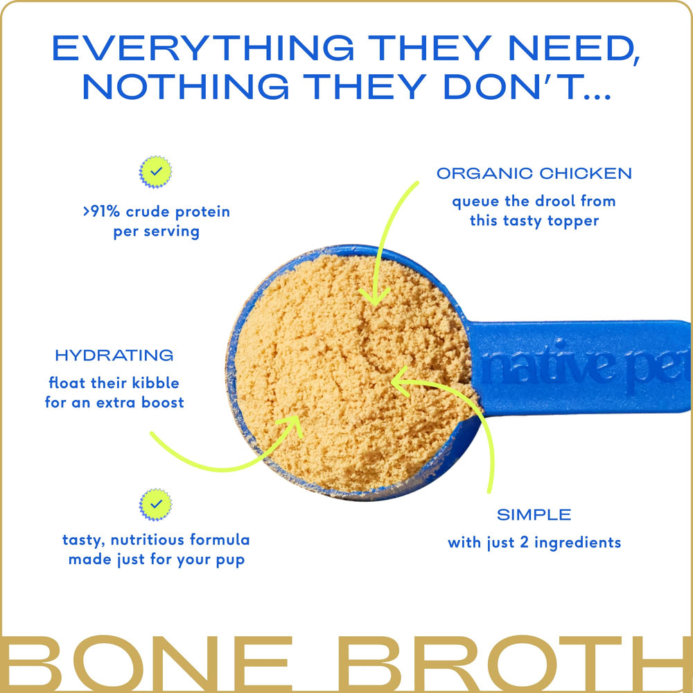 Native Pet chicken bone broth powder bottle offers premium, USA-made nutrition.