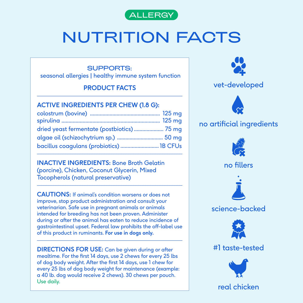 Native Pet allergy chews bottle closeup signaling consistent daily dosage