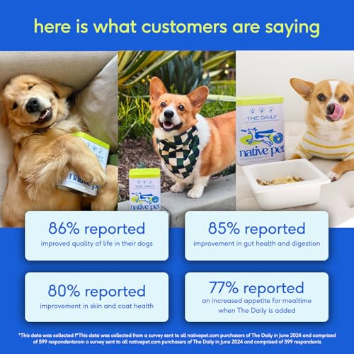 Native Pet dog vitamins dog enjoying meal with topper for energy and vitality