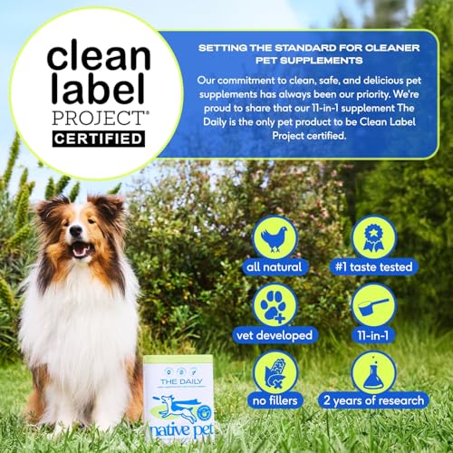 Native Pet dog vitamins packaging USA emphasizes trusted vet-formulated supplement.