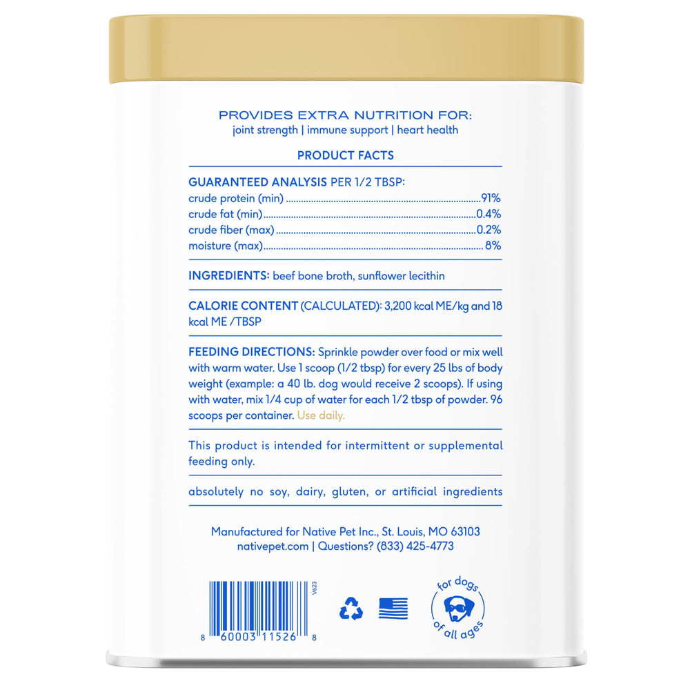 Native Pet gentle-digestive broth promotes stomach comfort for sensitive pets.