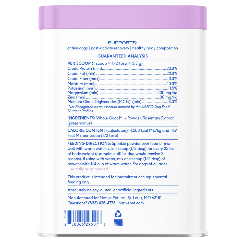 Native Pet goat milk long shelf life enables easy daily use.