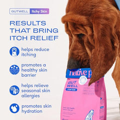 Native Pet GutWell cold-pressed pellets close-up highlights potent actives for skin health.