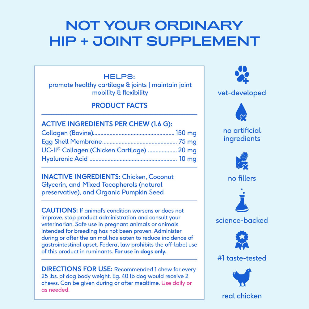 Native Pet hip joint chews with real chicken flavor for tasty daily joint support