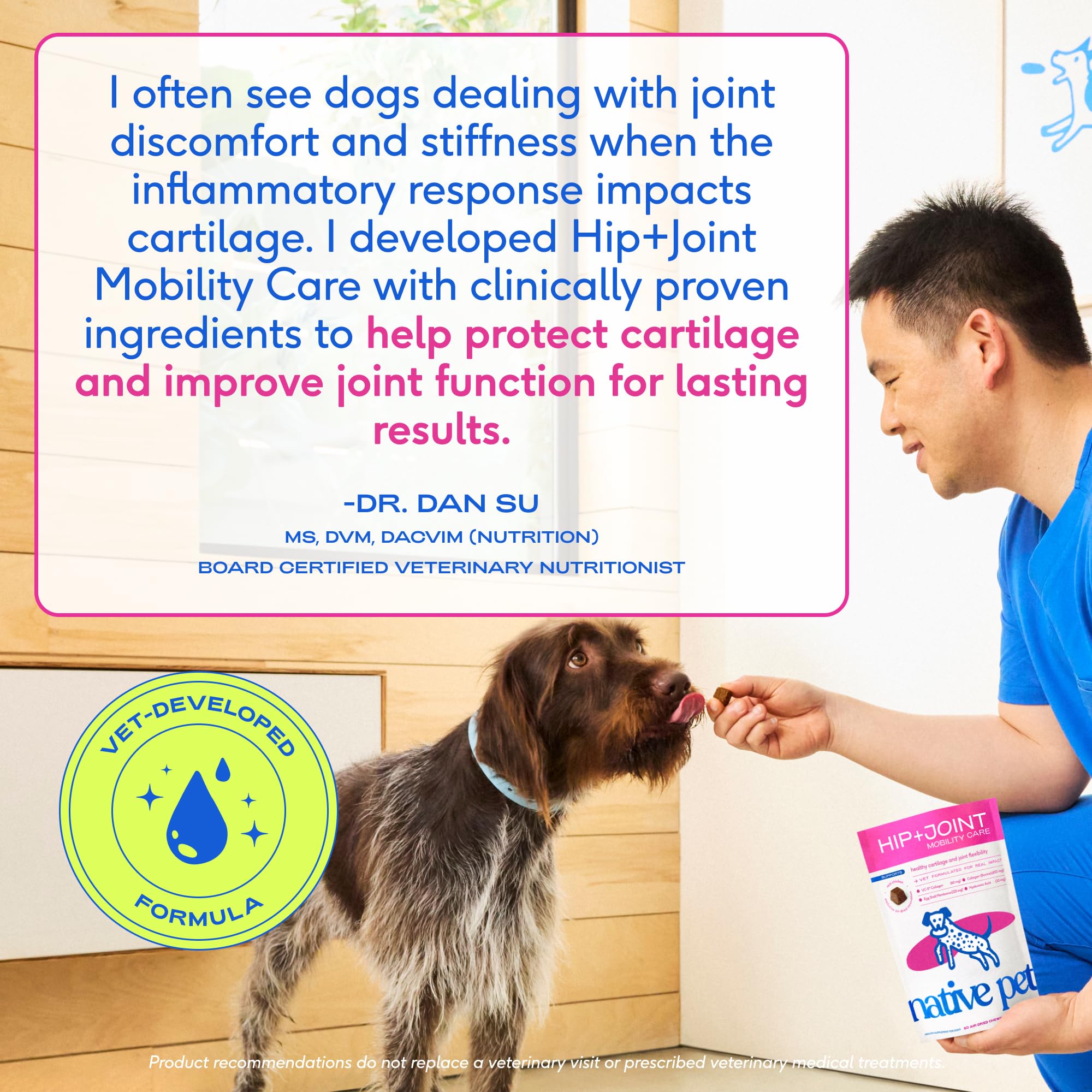 Native Pet hip joint chews USA-made badge and packaging emphasizing quality